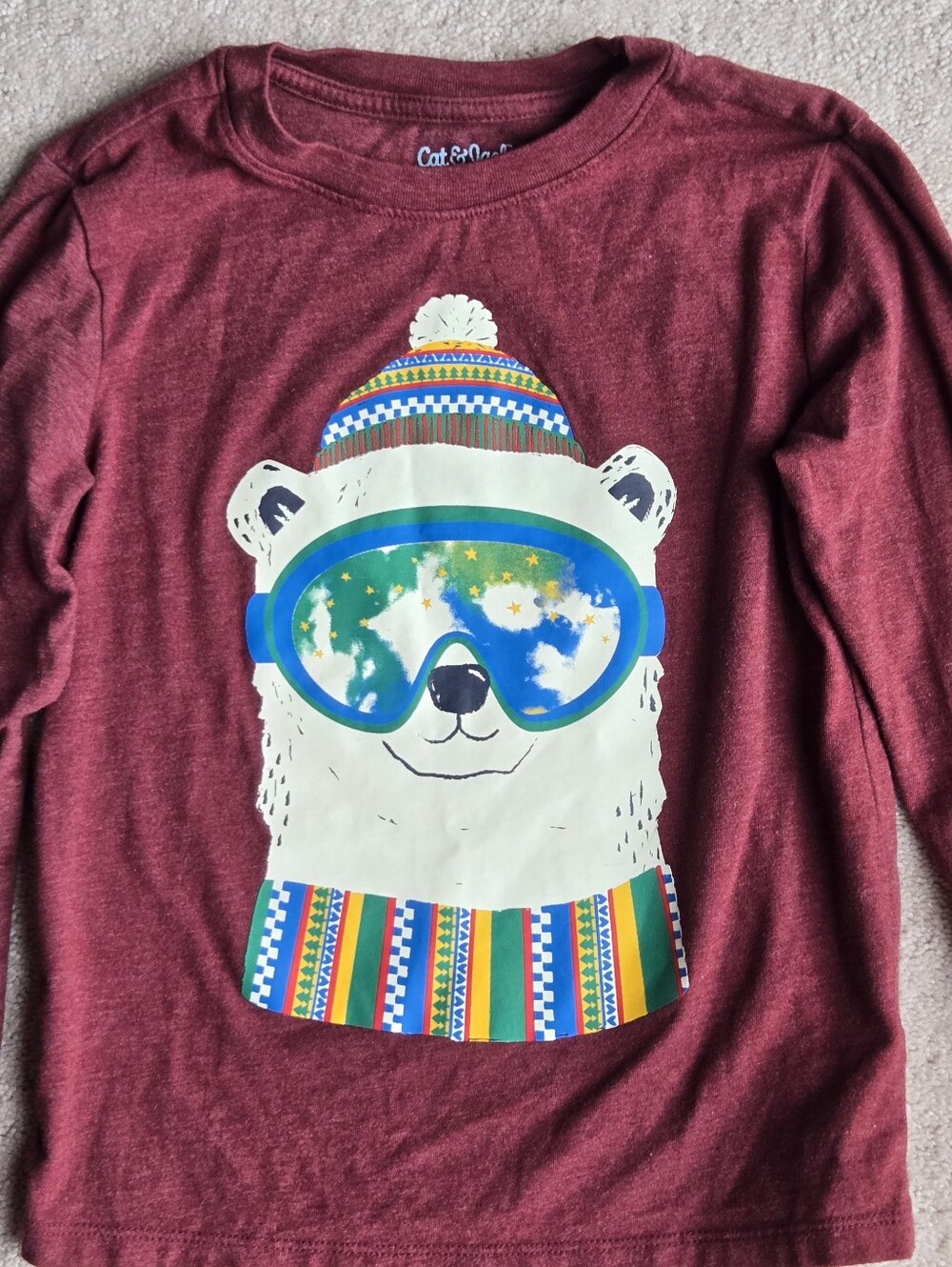 Cat & Jack Girls' Maroon Polar Bear Graphic Long Sleeve Top